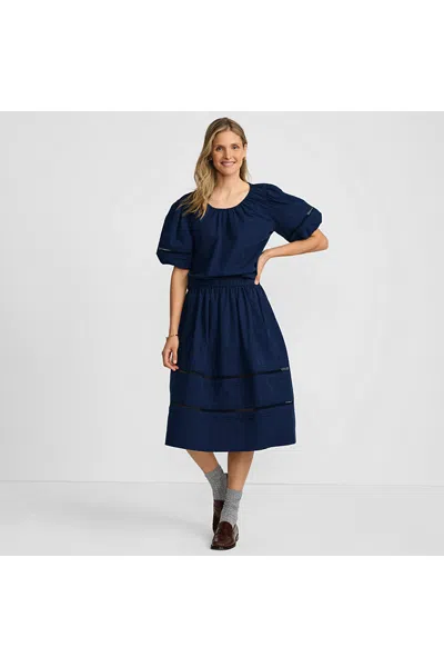 Lands' End Women's Pintuck Puff Sleeve Skirt Set In Blue