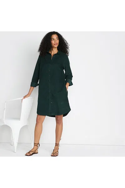 Lands' End Women's Pinwale Cord Button Front Dress In Green