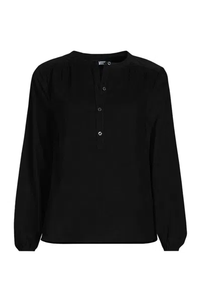 Lands' End Women's Pinwale Cord Smocked Popover Shirt In Black