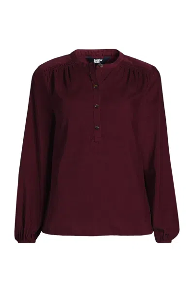 Lands' End Women's Pinwale Cord Smocked Popover Shirt In Burgundy