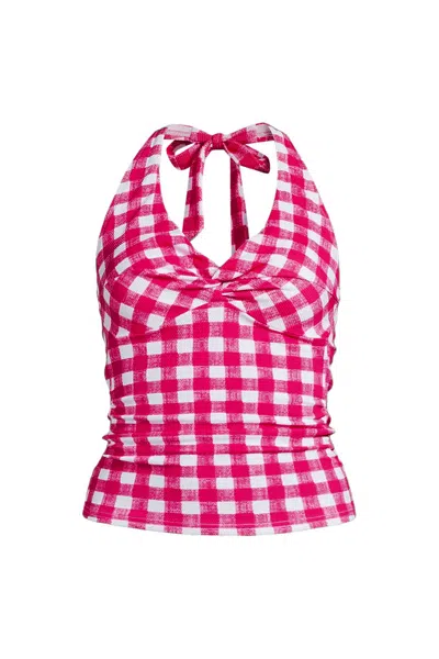Lands' End Plus Size Pique Knot Twist Halter Tankini Top In Pink