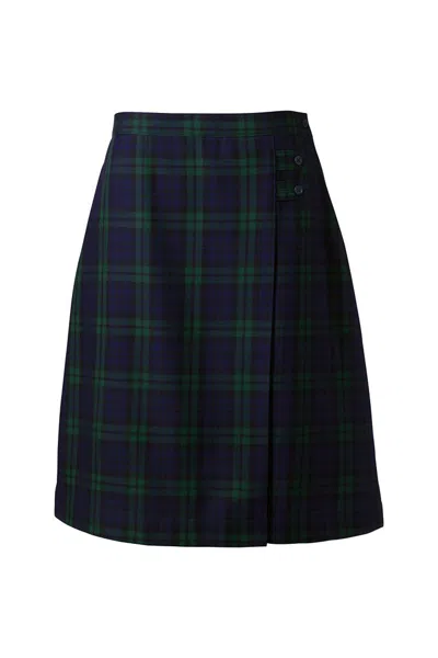 Lands' End Women's Plaid A-line Skirt Below The Knee In Blue