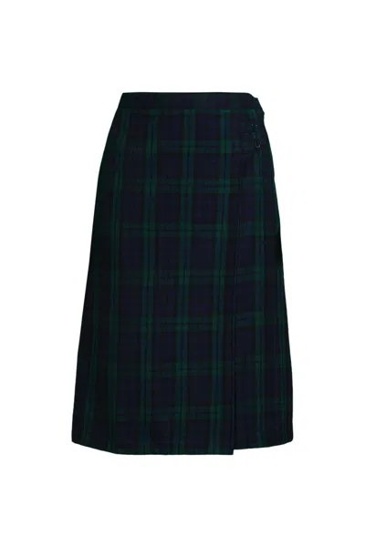 Lands' End Women's Plaid A-line Skirt Below The Knee In Green