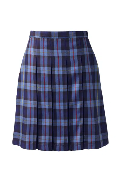 Lands' End Women's Plaid Box Pleat Skirt Top Of The Knee In Blue