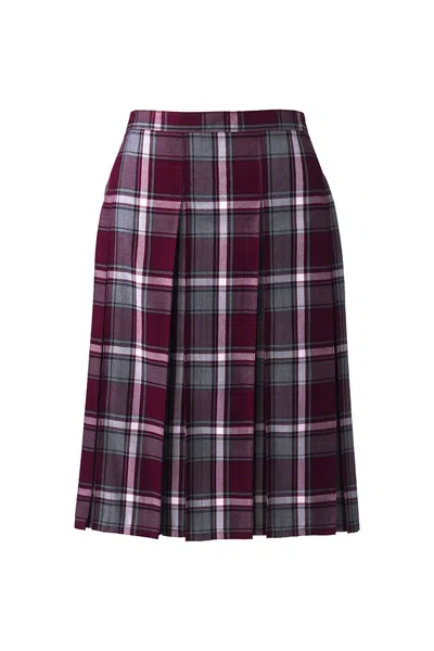 Lands' End Women's Plaid Box Pleat Skirt Top Of The Knee In Burgundy