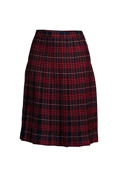 Lands' End Women's Plaid Pleated Skirt Below The Knee In Multi