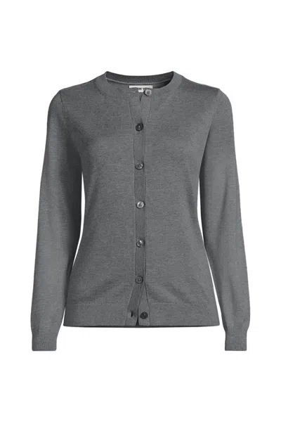 Lands' End Women's Plus Cotton Modal Crew Neck Cardigan Sweater In Gray