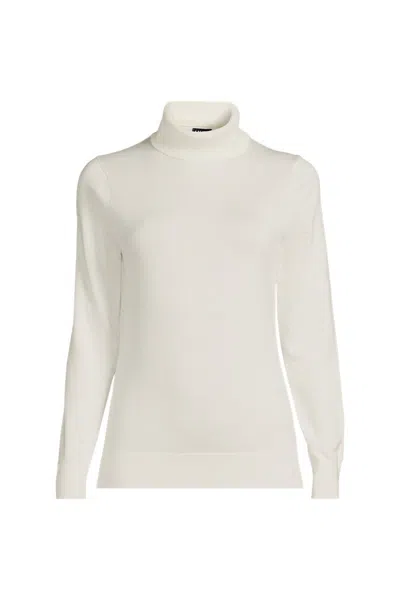 Lands' End Women's Plus Cotton Modal Long Sleeve Turtleneck Sweater In White