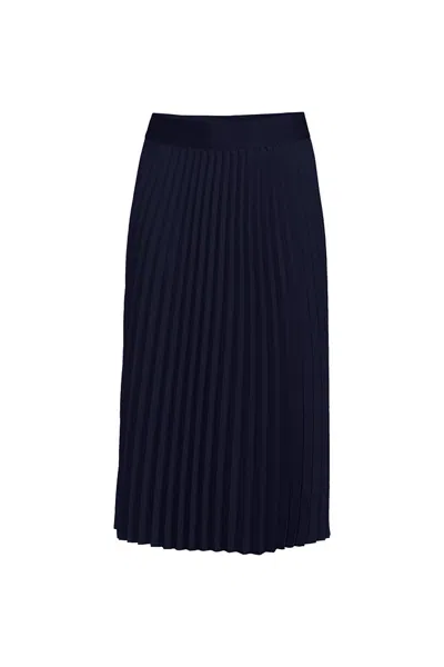Lands' End Women's Plus Crepe Pull-on Pleated Midi Skirt In Blue