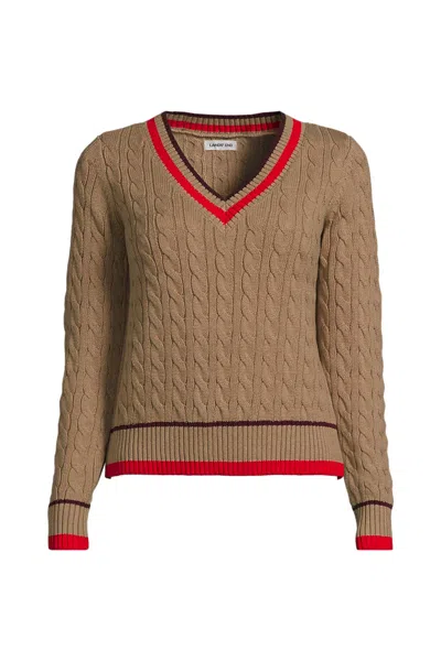 Lands' End Women's Plus Drifter Cable V-neck Sweater In Red