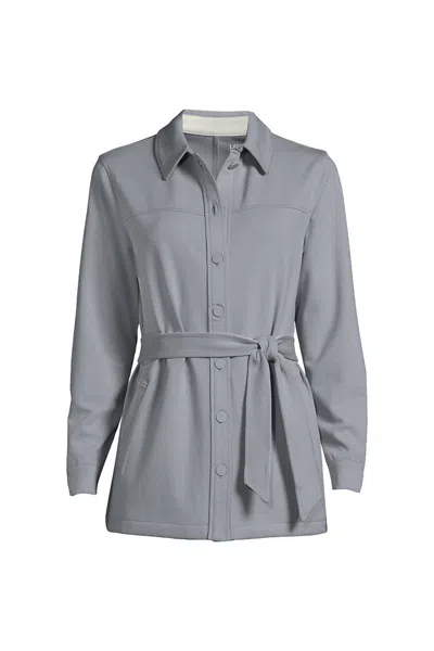 Lands' End Women's Plus Ponte Belted Modern Shirt Jacket In Gray