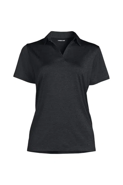 Lands' End Women's Plus Rapid Dry Short Sleeve Space Dye Sport Neck Polo Shirt In Black
