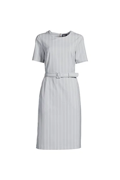 Lands' End Women's Plus Short Sleeve Belted Shift Dress In Gray