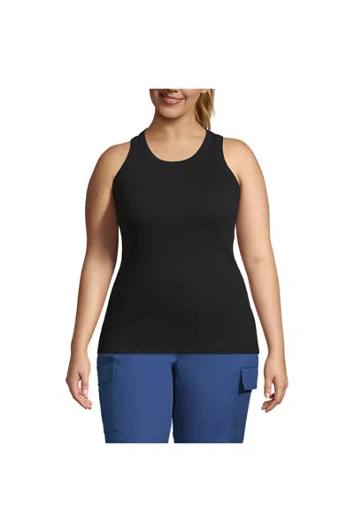 Lands' End Women's Plus Size 2x2 Rib Crew Neck Tank Top In Black