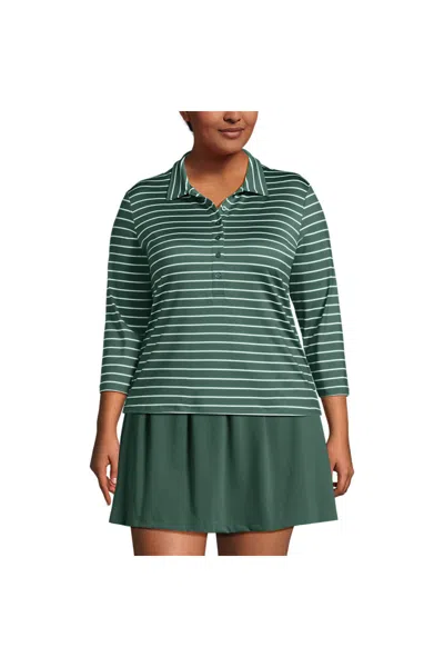 Lands' End Women's Plus Size 3/4 Sleeve Active Polo Shirt In Green