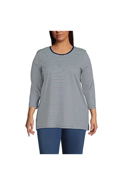 Lands' End Women's Plus Size 3/4 Sleeve Cotton Supima Tunic In Blue