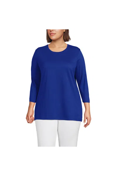 Lands' End Women's Plus Size 3/4 Sleeve Cotton Supima Tunic In Blue