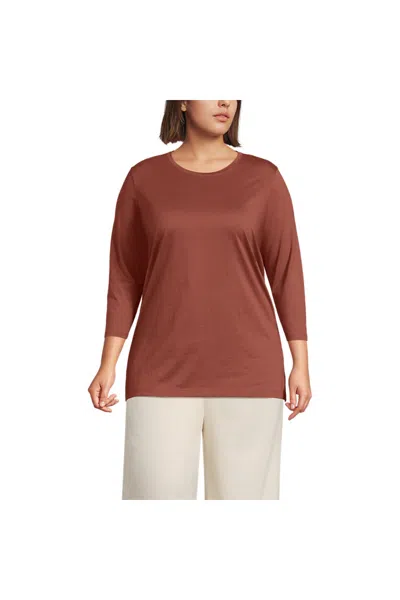 Lands' End Women's Plus Size 3/4 Sleeve Cotton Supima Tunic In Brown