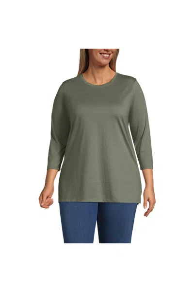 Lands' End Women's Plus Size 3/4 Sleeve Cotton Supima Tunic In Green