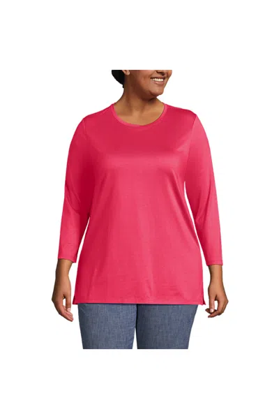Lands' End Women's Plus Size 3/4 Sleeve Cotton Supima Tunic In Pink