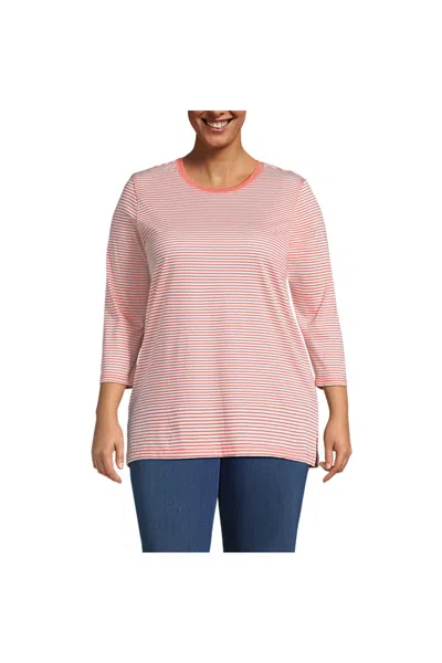 Lands' End Women's Plus Size 3/4 Sleeve Cotton Supima Tunic In Pink