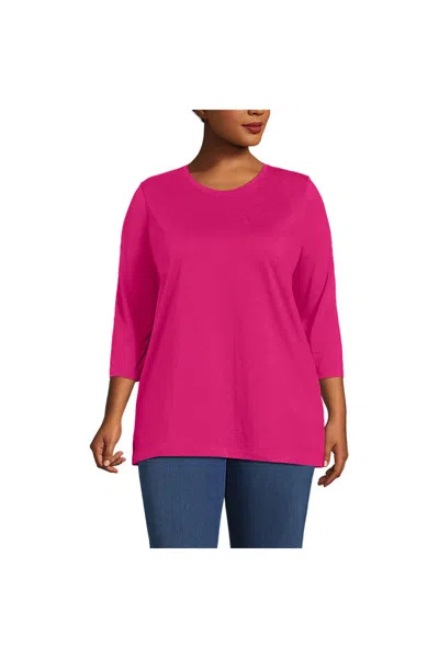 Lands' End Women's Plus Size 3/4 Sleeve Cotton Supima Tunic In Pink