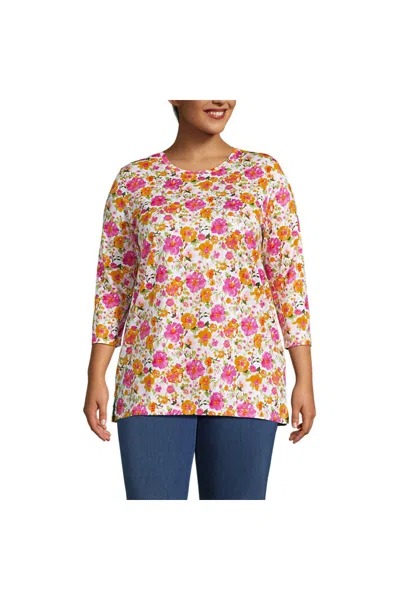 Lands' End Women's Plus Size 3/4 Sleeve Cotton Supima Tunic In Multi