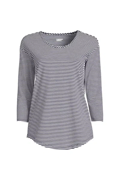 Lands' End Women's Plus Size 3/4 Sleeve Lightweight Jersey Shirttail Tee In Blue