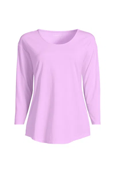 Lands' End Women's Plus Size 3/4 Sleeve Lightweight Jersey Shirttail Tee In Pink