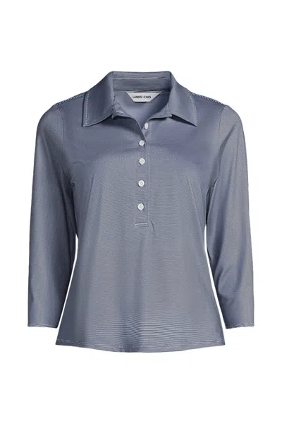 Lands' End Women's Plus Size 3/4 Sleeve Sunshade Polo In Blue
