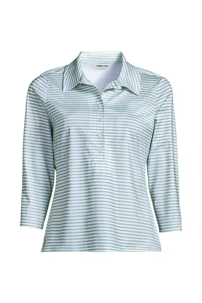 Lands' End Women's Plus Size 3/4 Sleeve Sunshade Polo In Blue