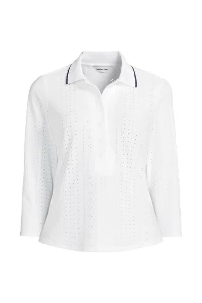 Lands' End Women's Plus Size 3/4 Sleeve Sunshade Polo In White