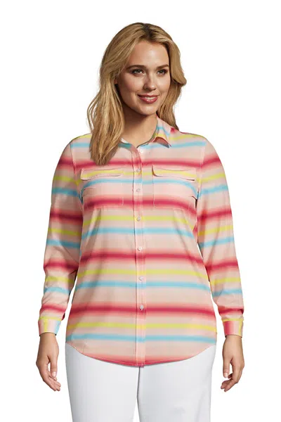 Lands' End Women's Plus Size 365 Long Sleeve Tunic Top In Pink