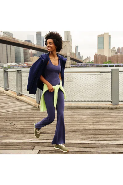 Lands' End Women's Plus Size Active Hi Impact High Rise Slim Flare Pants In Blue