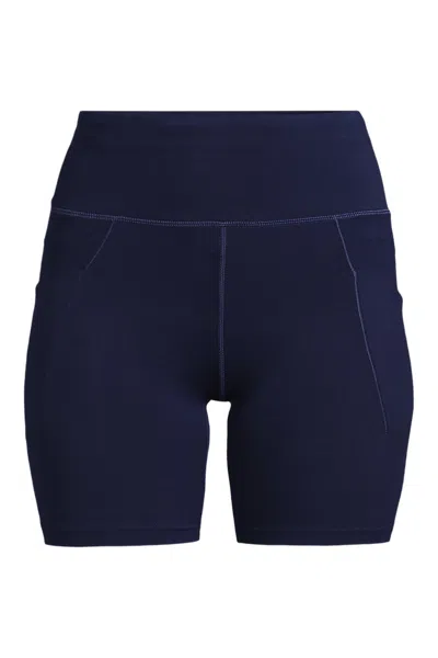 Lands' End Women's Plus Size Active High Impact 7" Pocket Bike Shorts In Blue