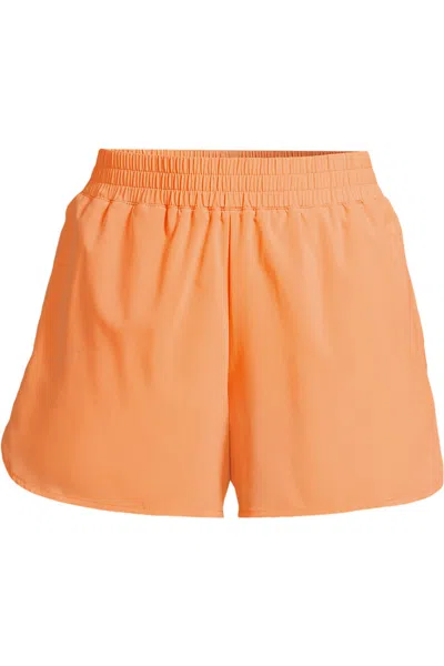 Lands' End Women's Plus Size Active Woven 4" Shorts With Brief In Orange