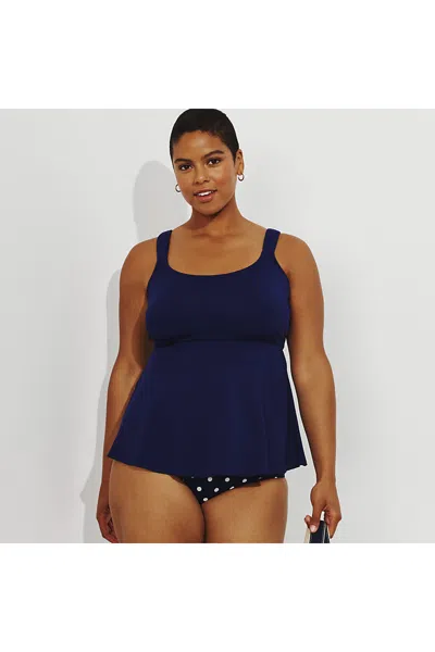 Lands' End Women's Plus Size Adjustable Scoop Neck Flutter Tankini Top In Blue
