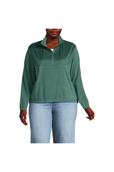 Lands' End Women's Plus Size Anyweather Fleece Half Zip Pullover In Green