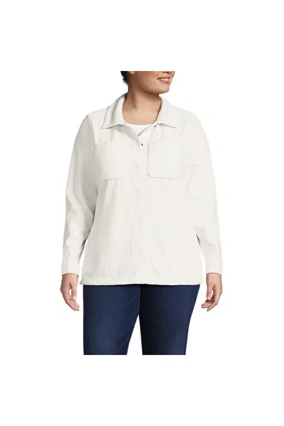 Lands' End Women's Plus Size Anyweather Fleece Shirt Jacket In White