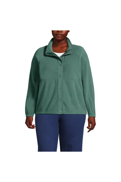 Lands' End Women's Plus Size Anyweather Fleece Snap Front Jacket In Green