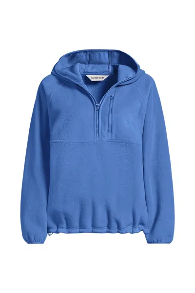 Lands' End Women's Plus Size Anyweather Raindefense Hooded Half Zip Fleece Pullover In Blue