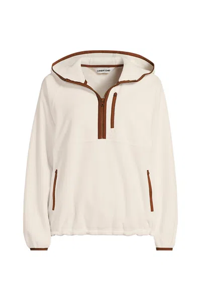 Lands' End Women's Plus Size Anyweather Raindefense Hooded Half Zip Fleece Pullover In White