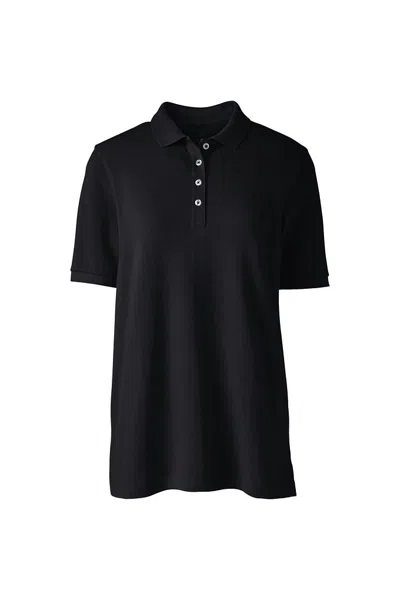 Lands' End Women's Plus Size Banded Short Sleeve Mesh Polo In Black