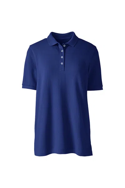 Lands' End Women's Plus Size Banded Short Sleeve Mesh Polo In Blue