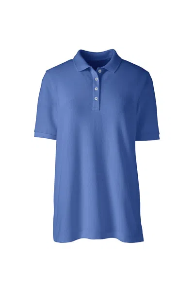 Lands' End Women's Plus Size Banded Short Sleeve Mesh Polo In Blue