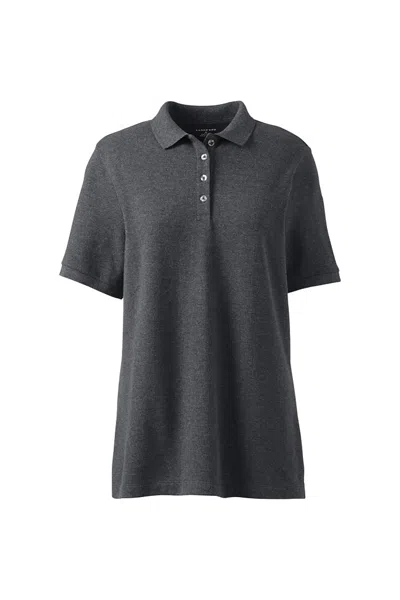 Lands' End Women's Plus Size Banded Short Sleeve Mesh Polo In Gray