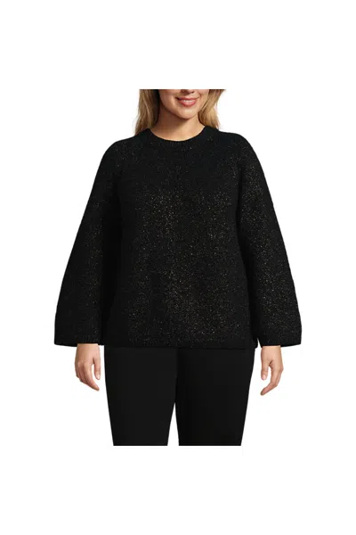 Lands' End Women's Plus Size Blend Bow Back Sweater In Black