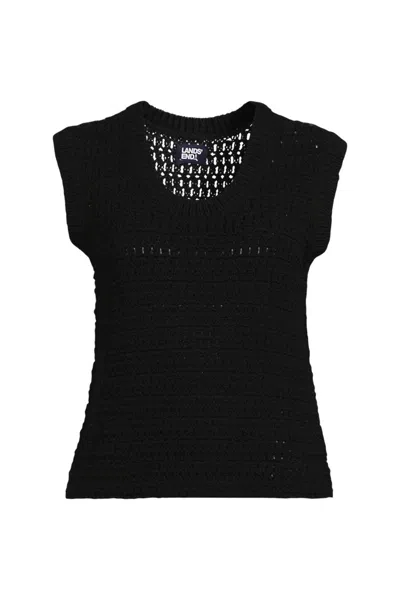 Lands' End Women's Plus Size Blend Texture U Neck Vest Sweater In Black
