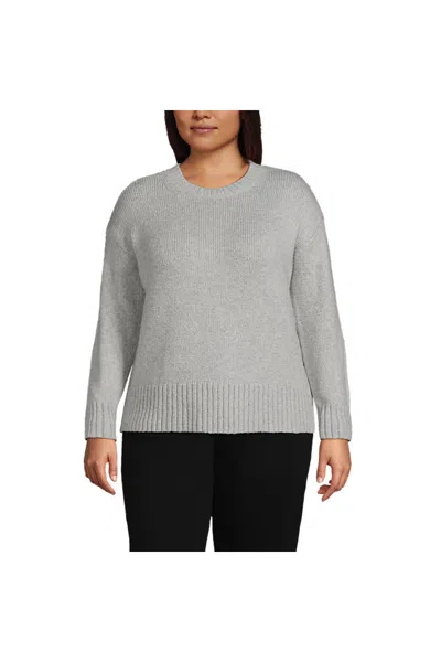 Lands' End Women's Plus Size Boucle Easy Fit Crew Neck Sweater In Gray