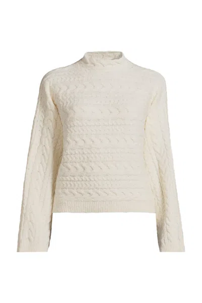 Lands' End Women's Plus Size Boucle Funnel Neck All Over Cable Sweater In White